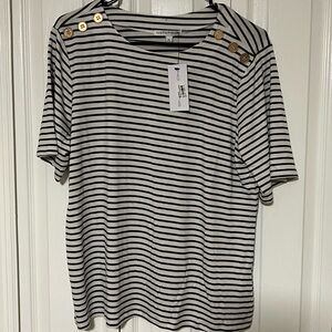 Notations Black and Gray Buttoned Relaxed T-Shirt